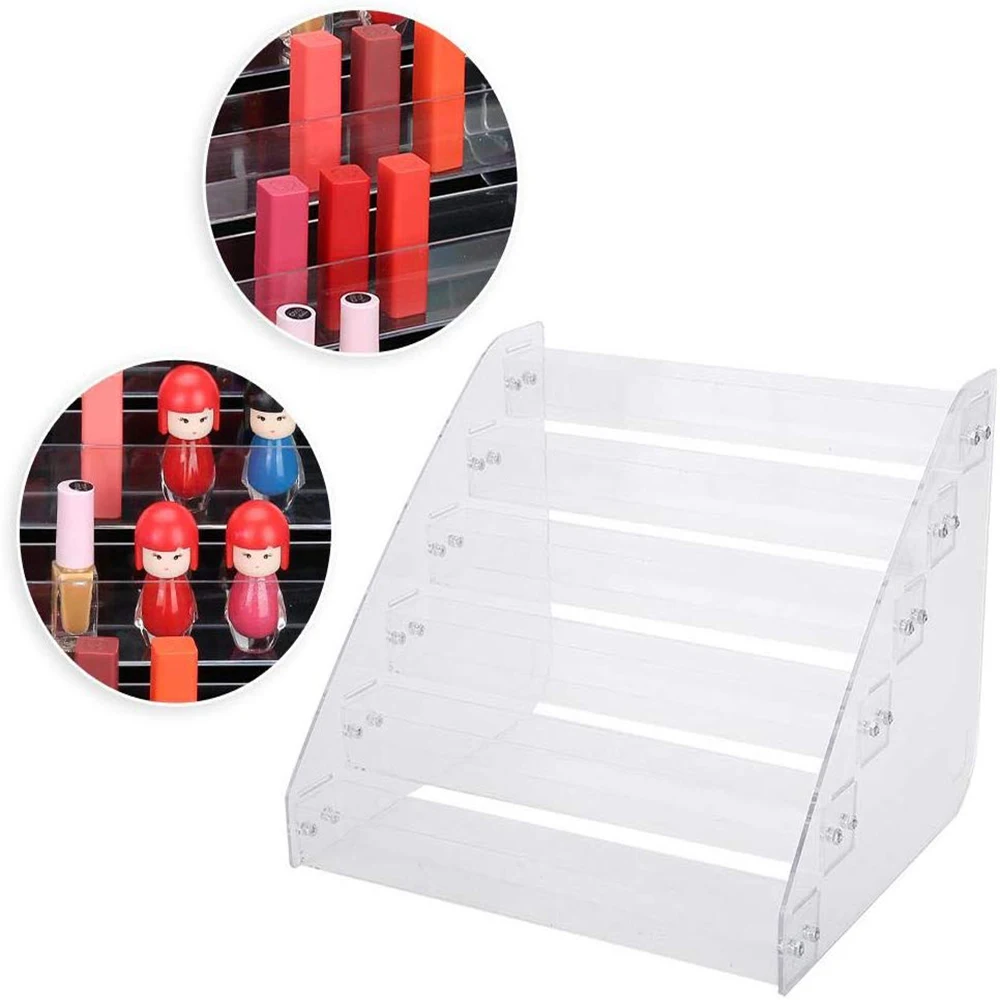 6 Layer Clear Acrylic Women Girls Lipstick Showcase Nail Polish Ink Display Rack Holder Jewelry Makeup Organizer Tabletop Stand