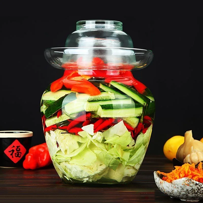 2.5kg Pickle Jar Glass Kimchi Jars Japanese Korean Pickled Pickling Container Chinese Traditional Vegetables Fermentation Tank