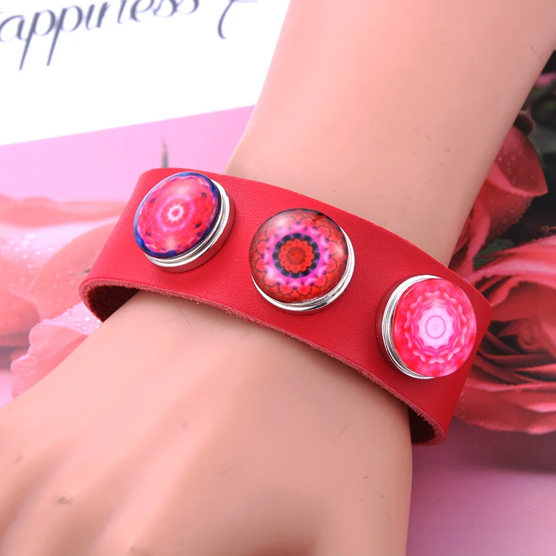 New Snap Jewelry Handmade Braided Leather 3 Button Snap Bracelet Bangles fit 18mm Snap Button DIY Ginger Charm Bracelet