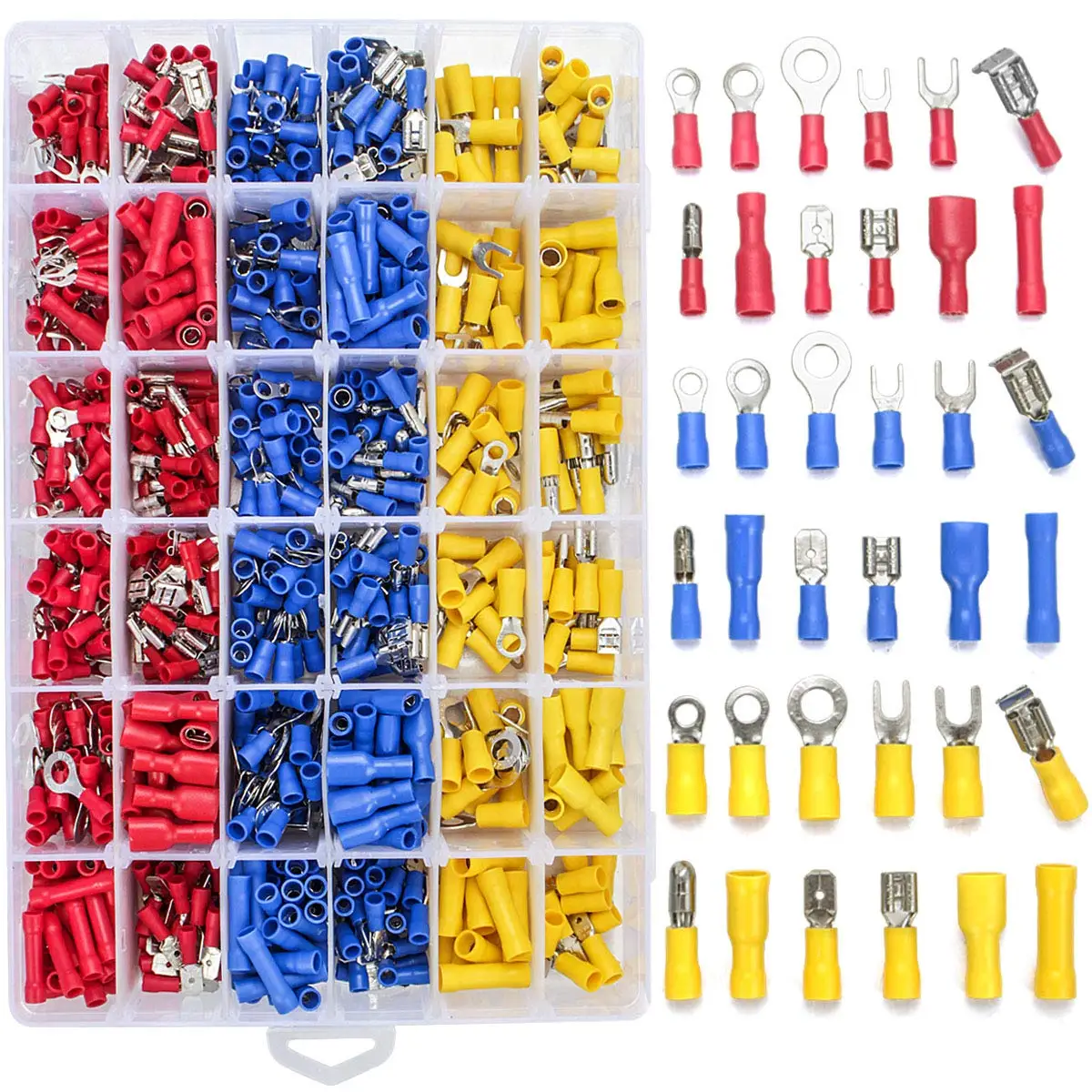 Electrical Wire Connectors, Insulated Wire Crimp Terminals, Mixed Butt Ring Fork Spade Bullet Quick Disconnect Assortment Kit