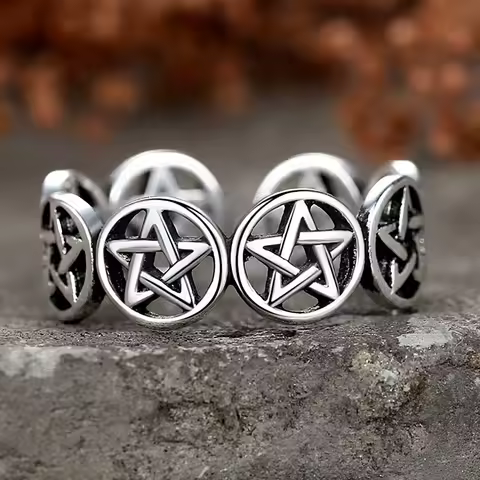 2022 New Star Pentagram Punk Chunky Adjustable Thai Silver Color Finger Ring For Women Mens Korean Trendy Tibetan Jewelry Gifts