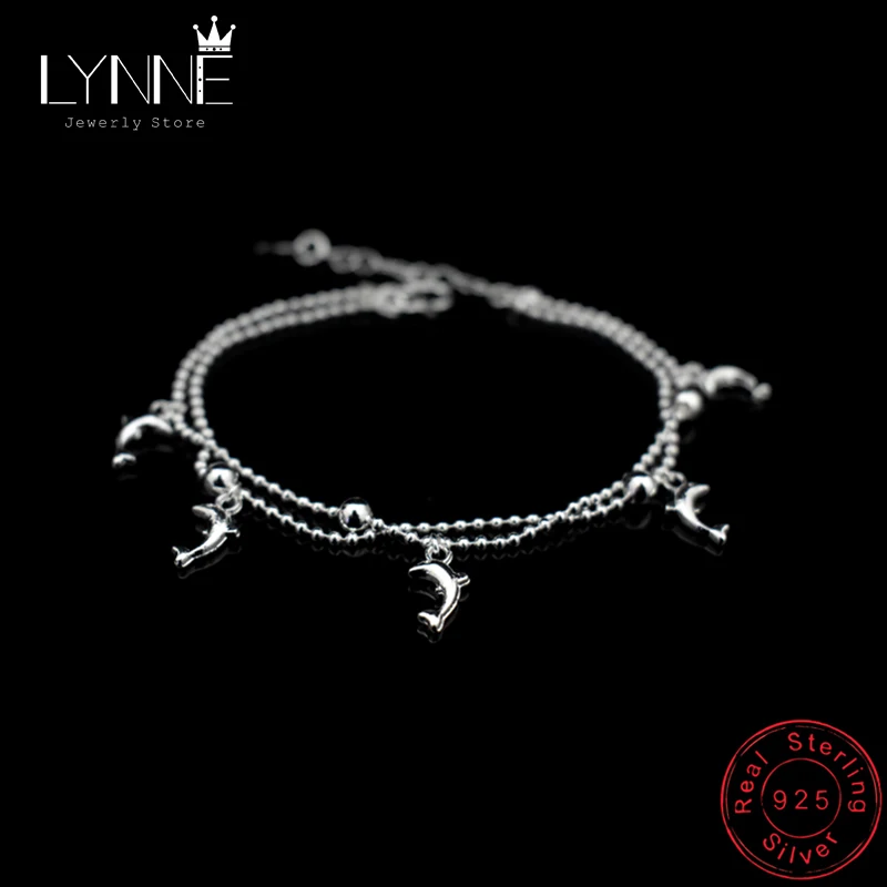 New Fashion Dolphin Pendant Double Layer Small Ball Bead Chain Bracelet 925 Sterling Silver Dolphin Bracelets Women Jewelry Gift