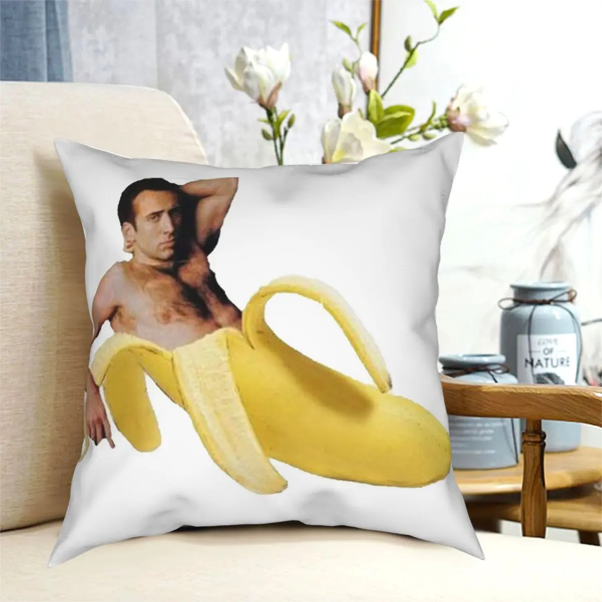 Nicholas Cage Sexy Banana Pose Square Pillowcase Polyester Printed Decor Throw Pillow Case Home Cushion Cover