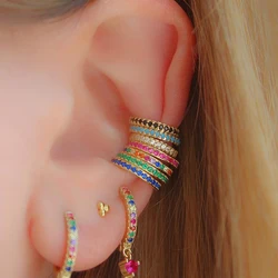 Ear Cuff micro pave cz circle 925 sterling silver mix rainbow CZ earrings no pierced stack small sized little girl earring cuff