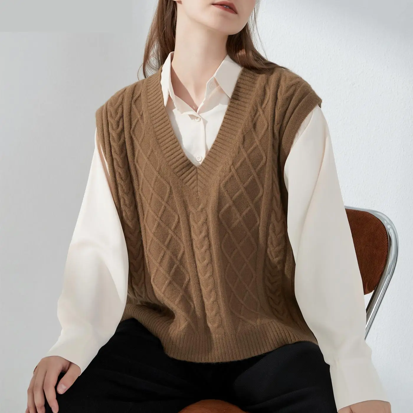 

ZHISILAO Oversize Knitted Vest Sweater Solid Casual Basic Sleeveless V-neck Pullover Sweater Femme Autumn Winter 2021 Tops