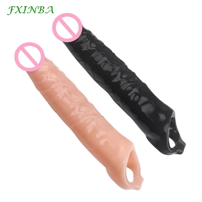 

FXINBA 28cm Long Size Penis Enlargement Condom Sex Delay Ejaculation Penis Sleeve Extender Dick Ring Cock Sex Products For Men