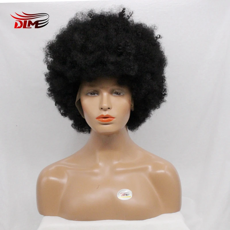 DLME  Short Fluffy Afro Curly Wigs Heat Resistant Fiber Synthetic Wigs For Black Woman Cosplay Anime Fancy Funny Wigs for Party