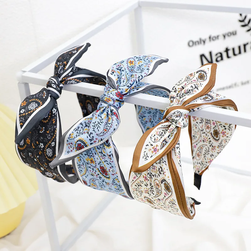 2024 New Summer Bohemian Print Rabbit Ear Hair Bands Wide Headbands National Style Flower Printing Hair Accessories Head Wrap