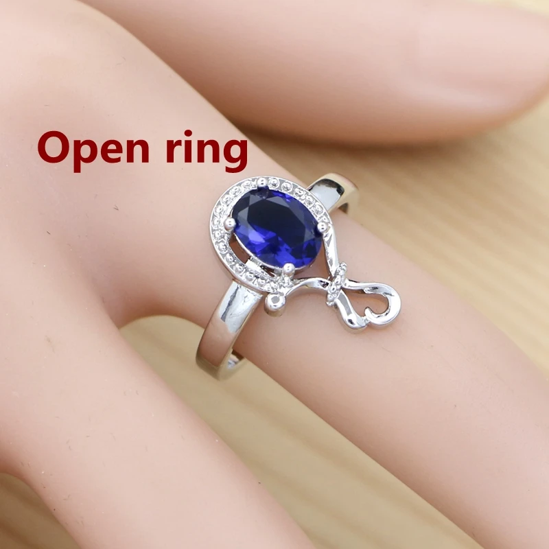 925 Sterling Silver Bridal Jewelry Set Sapphire Ring Earrings Bracelet Necklace Pendant for Women Party Accessories