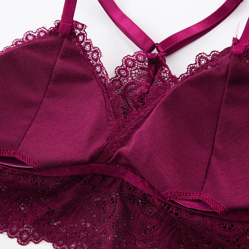 Wire Free Bra Set Lace Top Lingerie Sets Soft Women Bralette Tops Cross Back Underwea Bra and Panty Set  Sport Push Up Bilizna