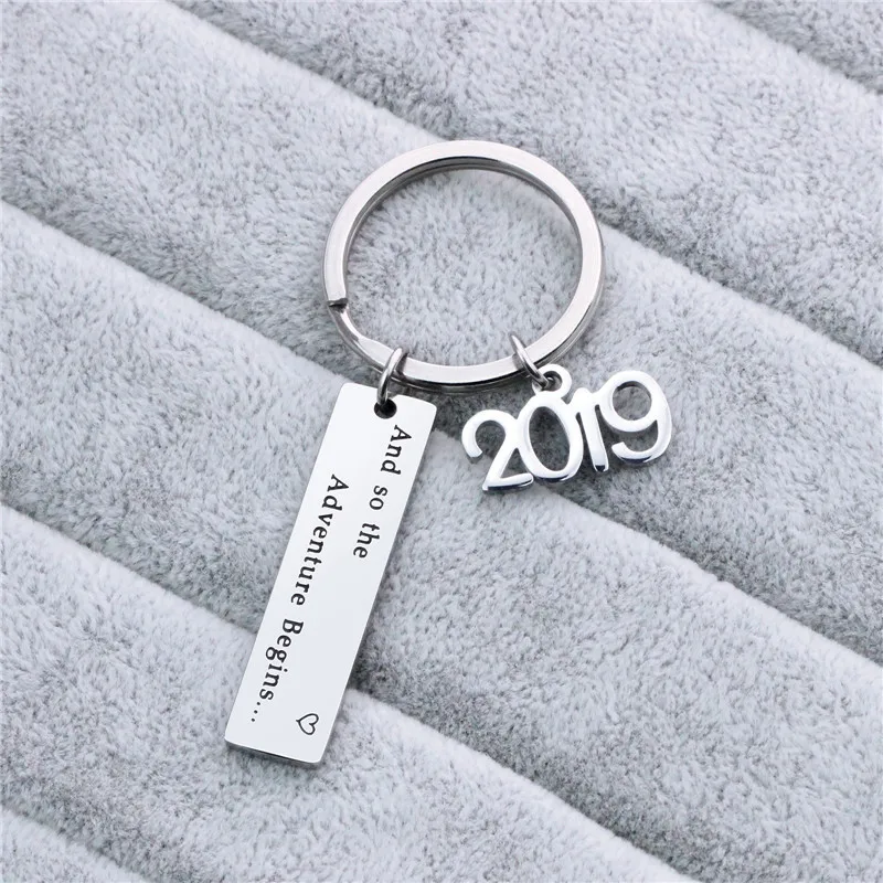 Stainless Steel 2019 Graduation Keychain Jewelry And So the Adventure Begins Inspiration Gifts