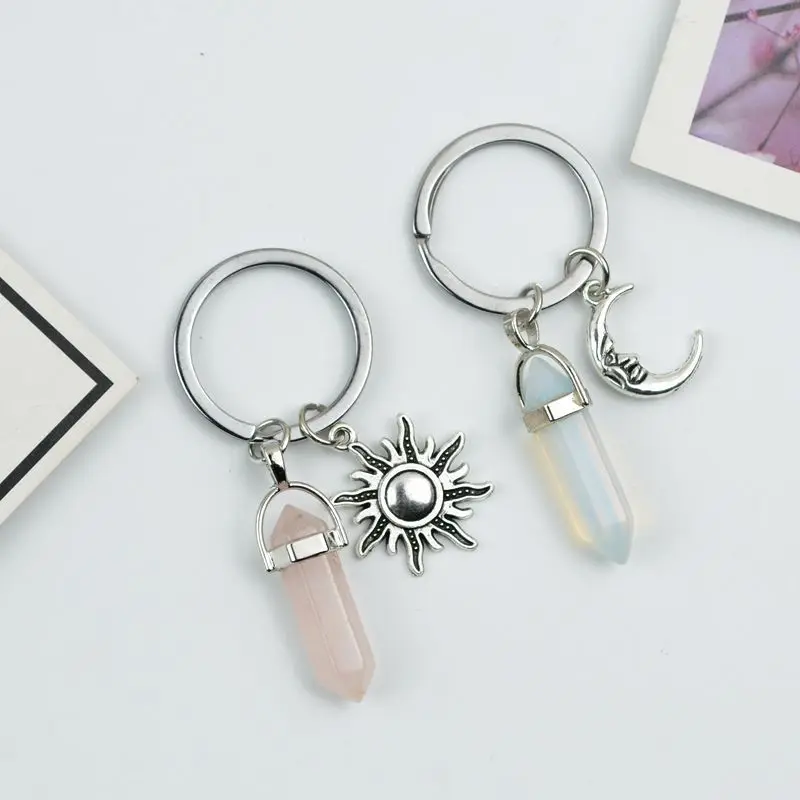 Creative Crystal Moon Sun Keychain With Charm Men/Women Portable Pendant Outdoor Survival Emergency Glass Breaker Self Defense