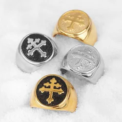 Catholic Lorraine Cross Joan of Arc Stainless Steel Mens Rings Amulet For Male Boyfriend Biker Jewelry Creativity Gift Wholesale