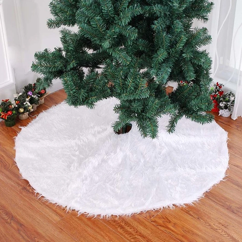 

White Christmas Tree Skirt Plush Faux Fur Tree Carpet Christmas Floor Mat Ornaments Holiday Party Christmas Tree Decoration