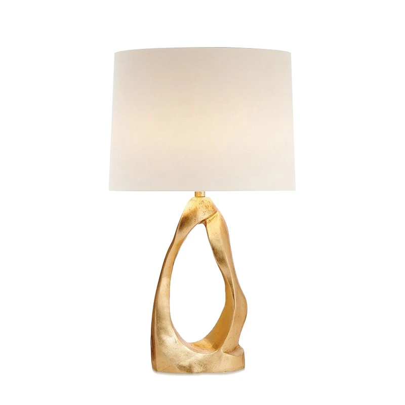 American gold resin art table lamps bedroom bedside modern fabric living room study Luxury warm decor table lights fixtures