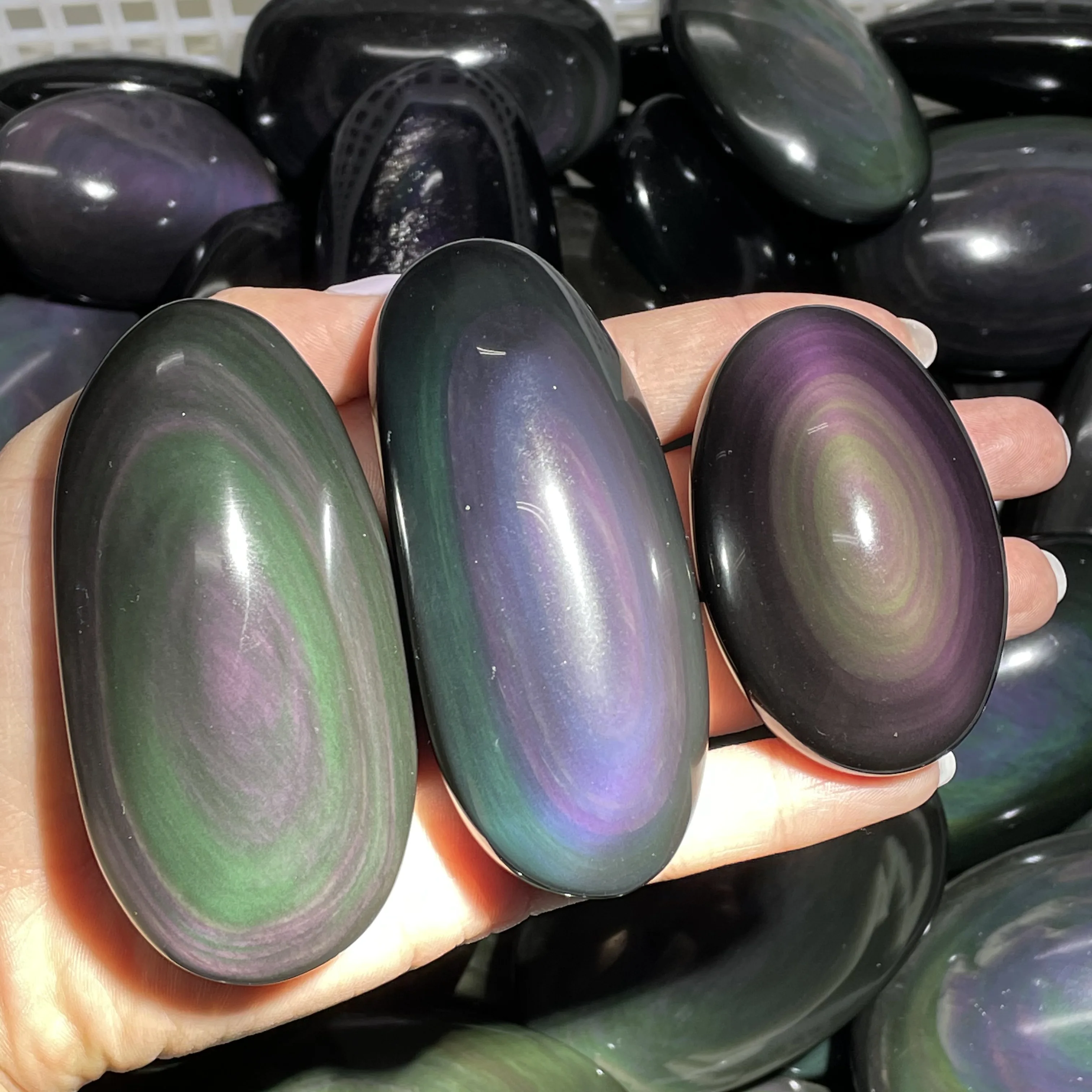 New Arrivals！！！Best Quality Natural Rainbow/Gold Obsidian Ellipse Reiki Gem Healing Decoration