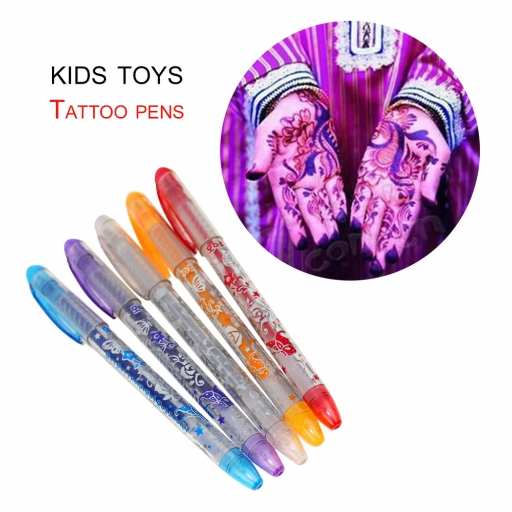 6PCS Kids DIY Tattoo Pens Handdrawing Tattoo Gel Pens Novelty tricks Funny Anti-stress Toys Children Kids Birthday Festival Gift