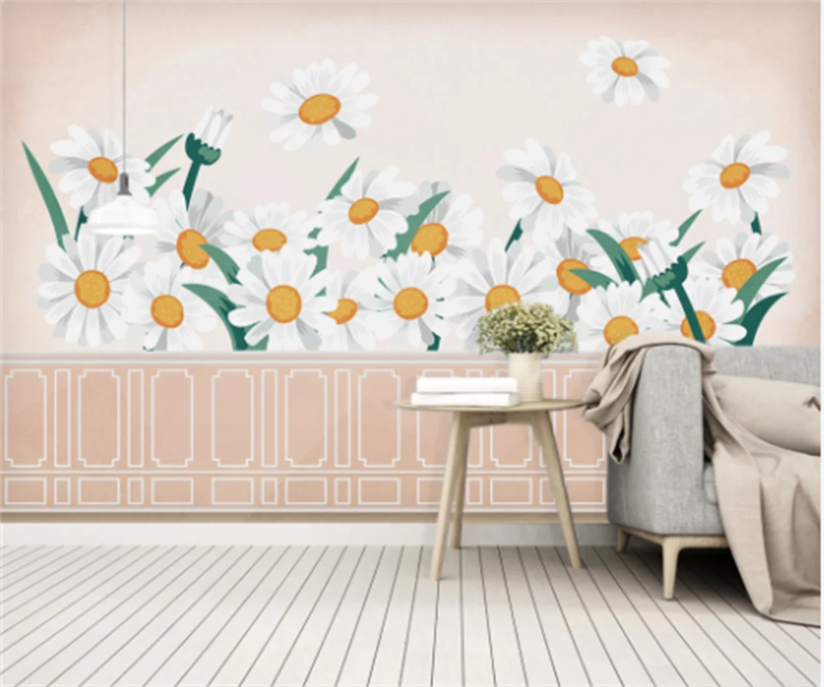 Modern minimalist Nordic orange sunflower plant children's room background wallpaper 3D professional custom mural wall painting