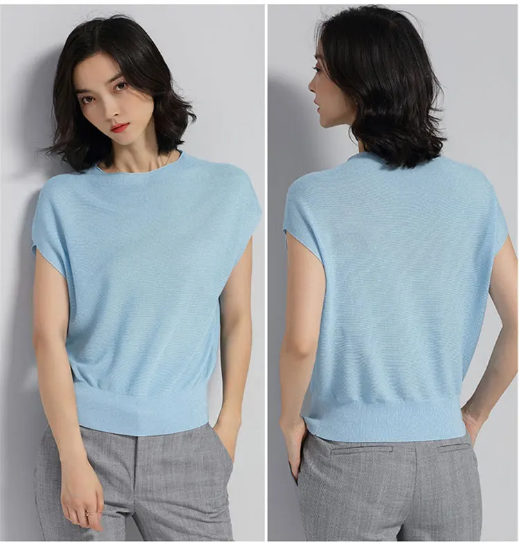 Batwing Sleeve Women Summer blouses Tops For 2020 Knitted Fashion Shiny Shirt Pullovers Jumper Knitting Casual Pullovers Ladies