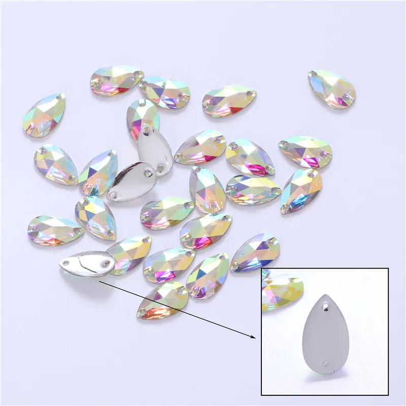 4 sizes Teardrop Reisin Sew on Rhinestone Crystal AB flatback Sewing on Stone Strass for Clothing Accessories Shoes