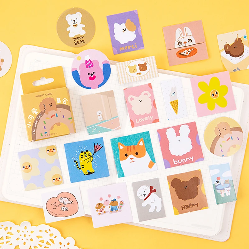 46pcs Kawaii Cartoon Stickers Boxed Mini Decor Sticker  Aesthetic Decorative Ablum Diary Stickers For Children Stationery