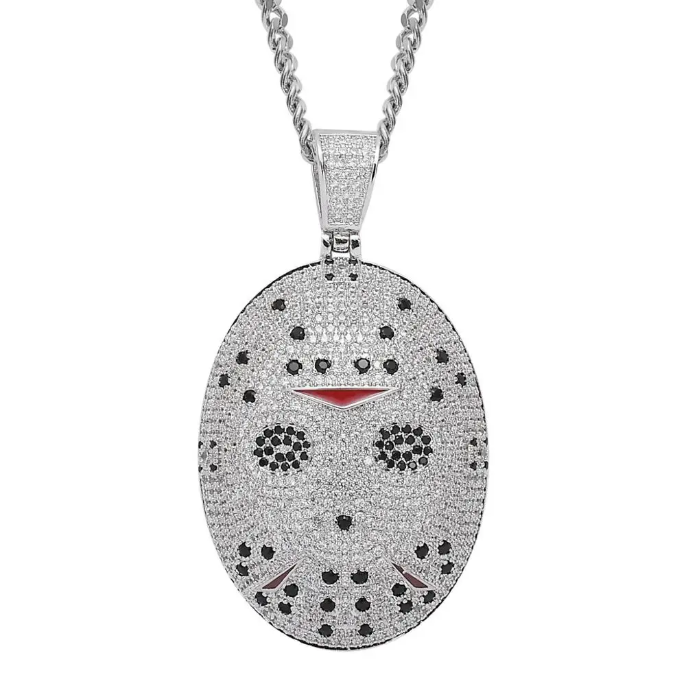 Hip Hop AAA Cubic Zirconia Paved Bling Iced Out The Film Saw Horror Mask Pendants Necklace for Men Rapper Jewelry Drop Shipping