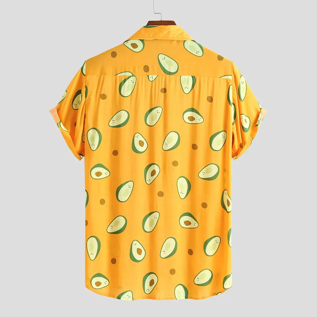 Avocado Print Shirt Mens Summer Turn Down Collar Short Sleeve Casual Hawaiian Male Turn-down Collar Shirts Mens Chemise Homme