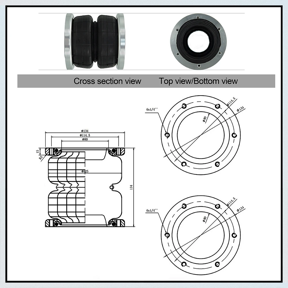 Universal 2 Rows Air Bags Air Suspension Kit Bag Pneumatic Bag Shock Absorber 134MM High with Open Flange Car Accessories