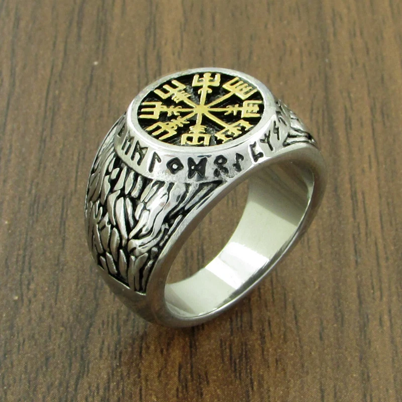 Vintage 316L Stainless Steel Nordic Viking Helm Of Awe Ring Custom Rune Beads Sign Scandinavian Odin Symbol Fashion Men Jewelry - Image 3
