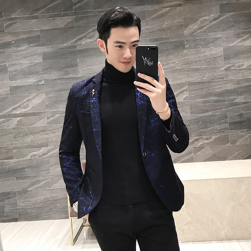 Luxury Party Prom Blazer Autumn Men Shinny Yarn Wine Red Blue Black Blazer Jacket Men Slim Fit Business Dress Suit Coat Jackets