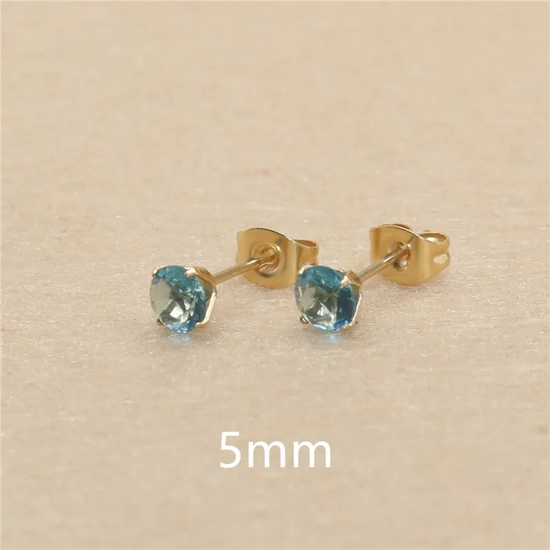 Ohrstecker aus blauem Glas, von 3 mm bis 8 mm, Edelstahl, echt vergoldet, verblasst nicht leicht, allergiefrei – Detail 7