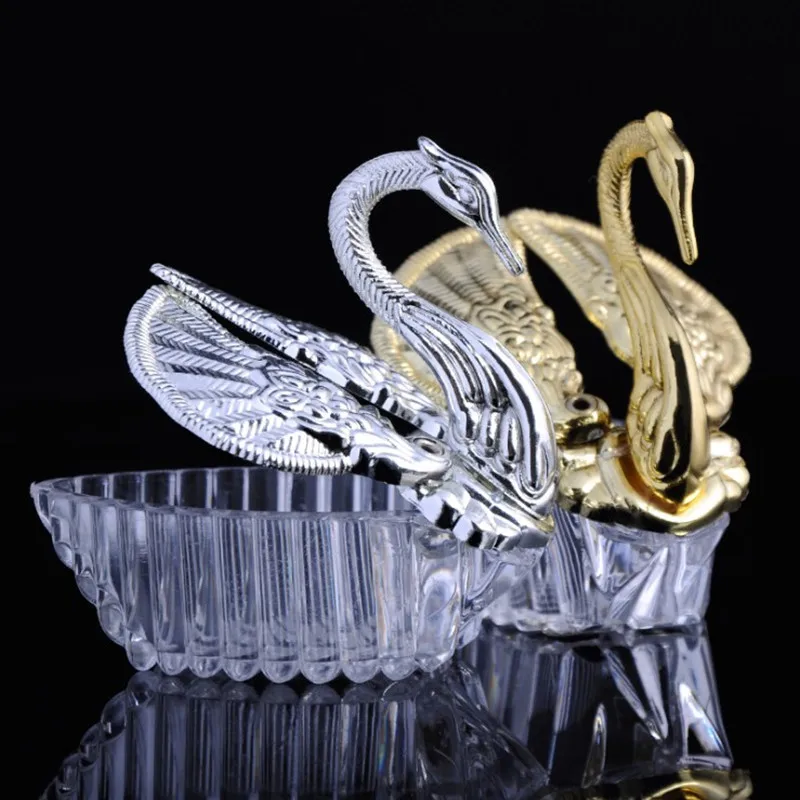 Free Shipping Upscale Acrylic Silver Swan Sweet Love Wedding Gift Candy Favor Boxes Baby Shower Party Favors Holder