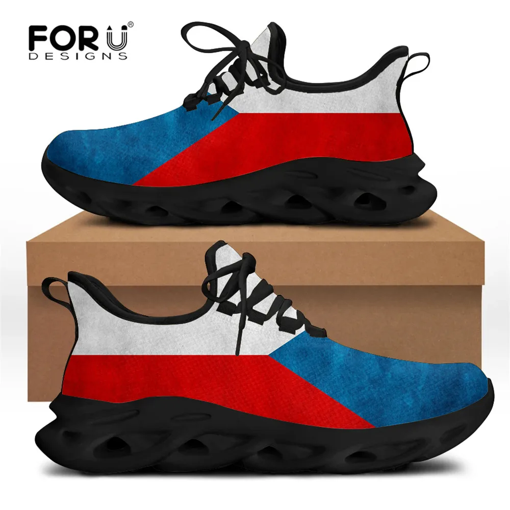 FORUDESIGNS Casual Men's Shoes Flats Flag Of The Czech Republic Pattern Comfortable Lace-up Sneakers for Teen Boys Men Zapatos