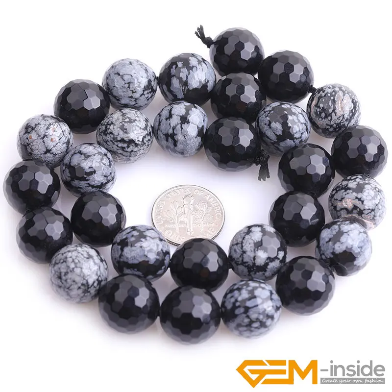 Natural Stone Snowflake Obsidian Faceted Round Beads For Jewelry Making Strand 15 inch DIY Jewelry Bracelet Loose Bead 4mm 10mm