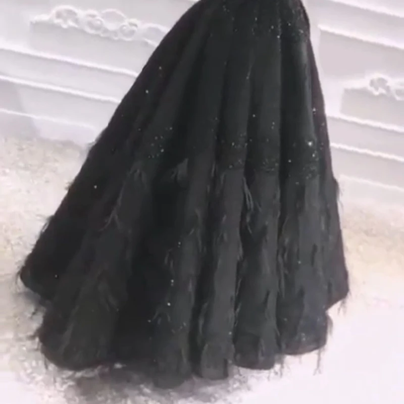 Custom made Muslim evening dress 2025  Prom Black Feather Beading Evening gown Dubai Arabic long dresses evening Party dress