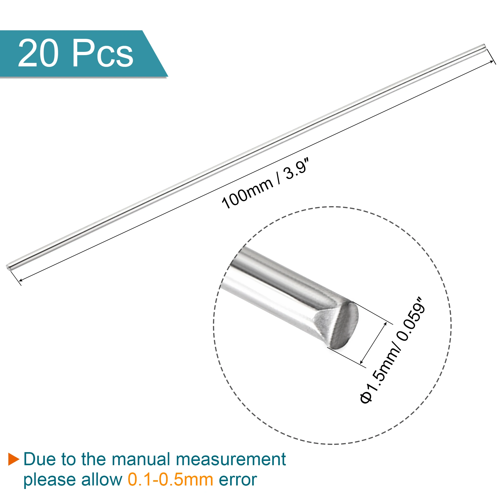 20Pcs 304 Stainless Steel Axles Rod Bars Linear Round Shaft Diameter 1/1.5/2/2.5mm Length 100-250mm DIY Model Planes Accessories