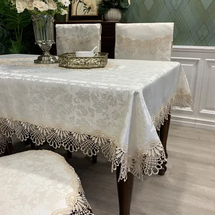 Luxury embroidery beautiful lace tablecloth Table cover Light Khaki lace Hollow out round table cloth table flag towels HM42