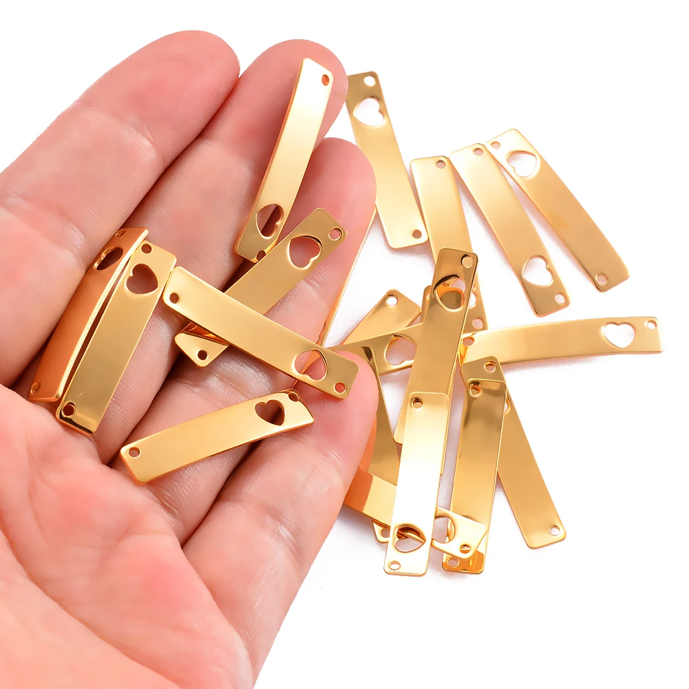 10 Stück/Set, Edelstahl, spiegelglänzend, biegsame, unverzierte Stäbe mit hohlen Herzanhängern, Verbindungsstücke für die Herstellung von Schmuck, Halsketten, zum Selbermachen. – Detail 4