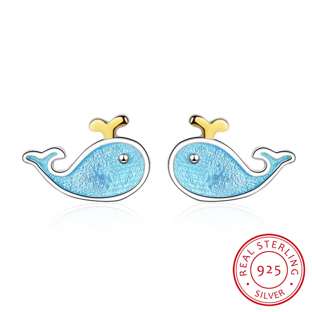 

Cute Little Blue Whale Earrings 925 Sterling Silver Marine Animal Earrings For Women Girl Gift boucle d'oreille S-E646