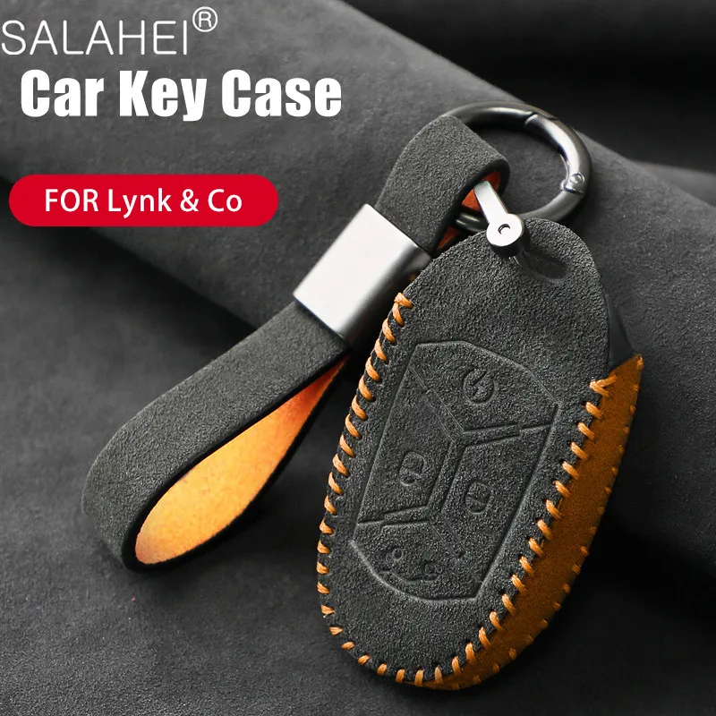 Suede Leather Car Key Case Cover Keychain Ring Protector Shell Fob For LYNK&CO 01 02 03 05 06 Remote Keyless entry Accessories