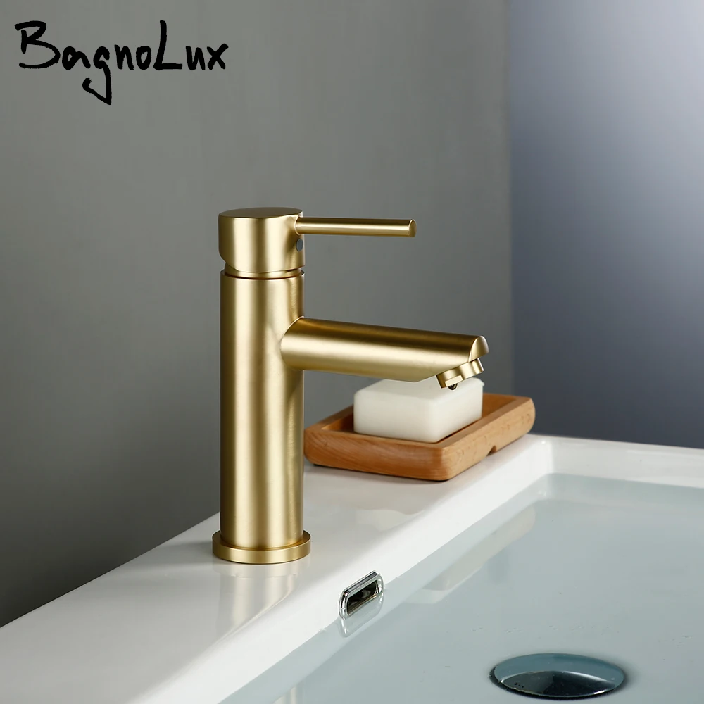 

Bagnolux Brushed gold Brass Single Hole Single handle Deck Mounted Basin Hot and cold water sink Bathroom Faucets