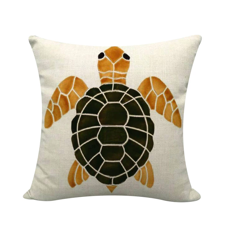 Sea Turtle Printed Seat Lumbar Pillow Cushion Cover Marine Life Linen Square Pillowcase 45x45cm Fashion Home Pillow Decorative