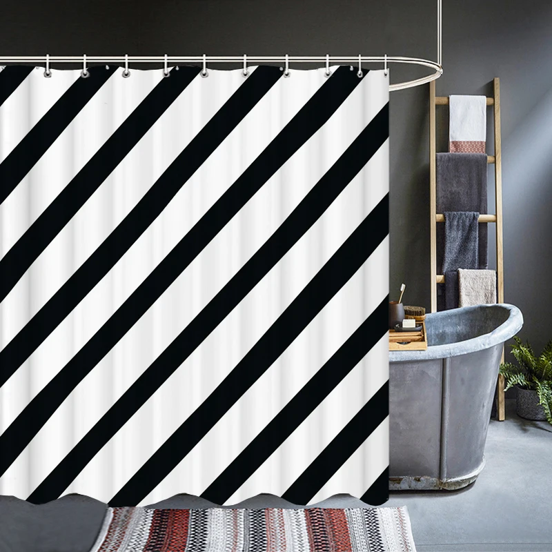 Modern Black White Stripe Geometry Shower Curtains Waterproof Bathroom Bath Curtains 3d With Hooks Personality Washable Cloth