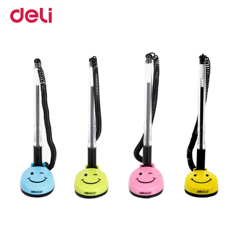 1PCS 2PCS 3PCS Deli 6793 Smiling Face Table Desk Pen Kawaii Stationery Public Gel Pen Cute Ballpoint Pen