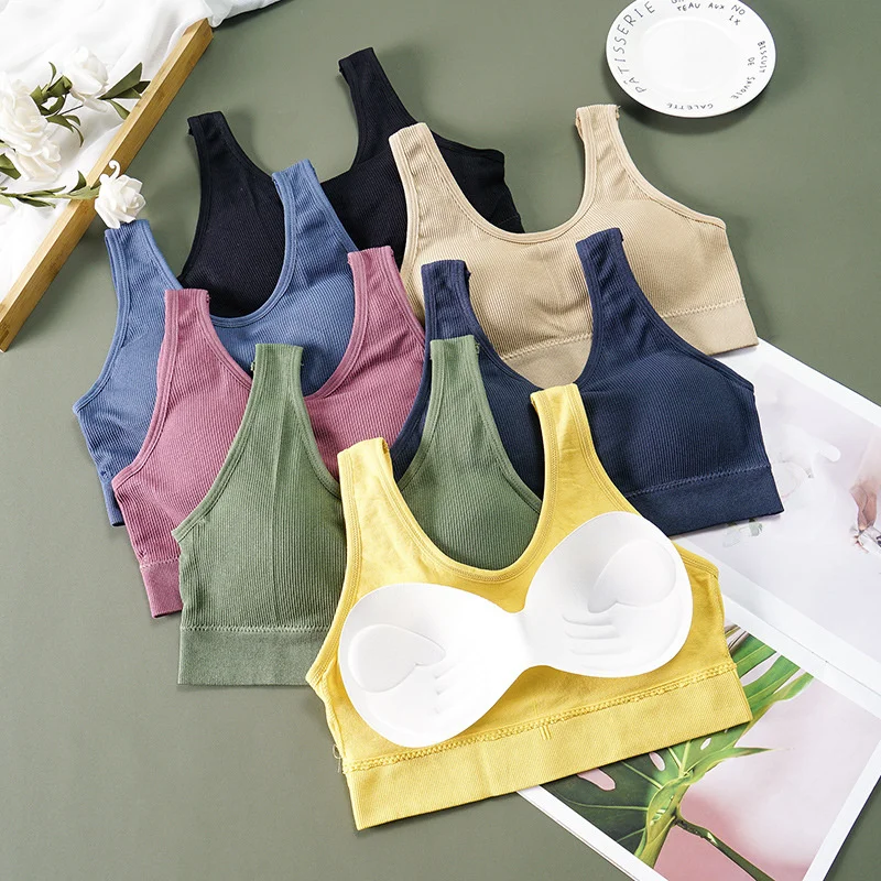 Women Tank Tops Streetwear Push Up Cropped Top for Female Lounge Solid Color Casual Sexy Lingerie Wirefree Camisole Fashion Girl