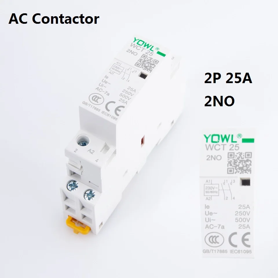 1 Chiếc YQWL 2P 25A 220V/230V 50/60HZ Din Đường Sắt Hộ Gia Đình Ac Mô Đun contactor Tụ 2NO