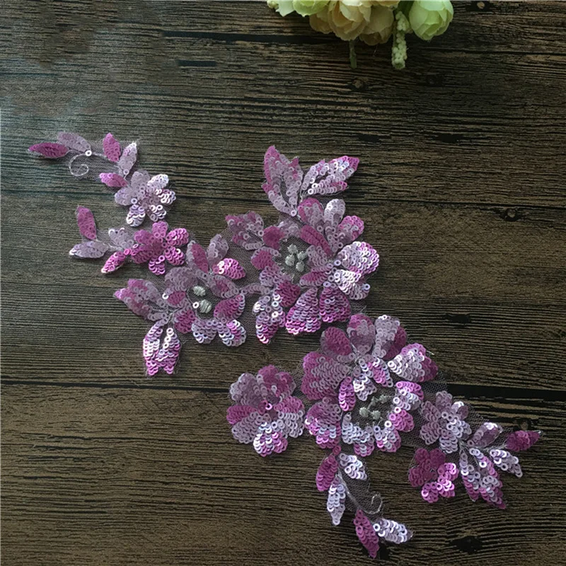 

20Pieces Embroidered Lace Applique Sequins Trimming Floral Patch DIY Sewing Accessories Motif 26x14cm