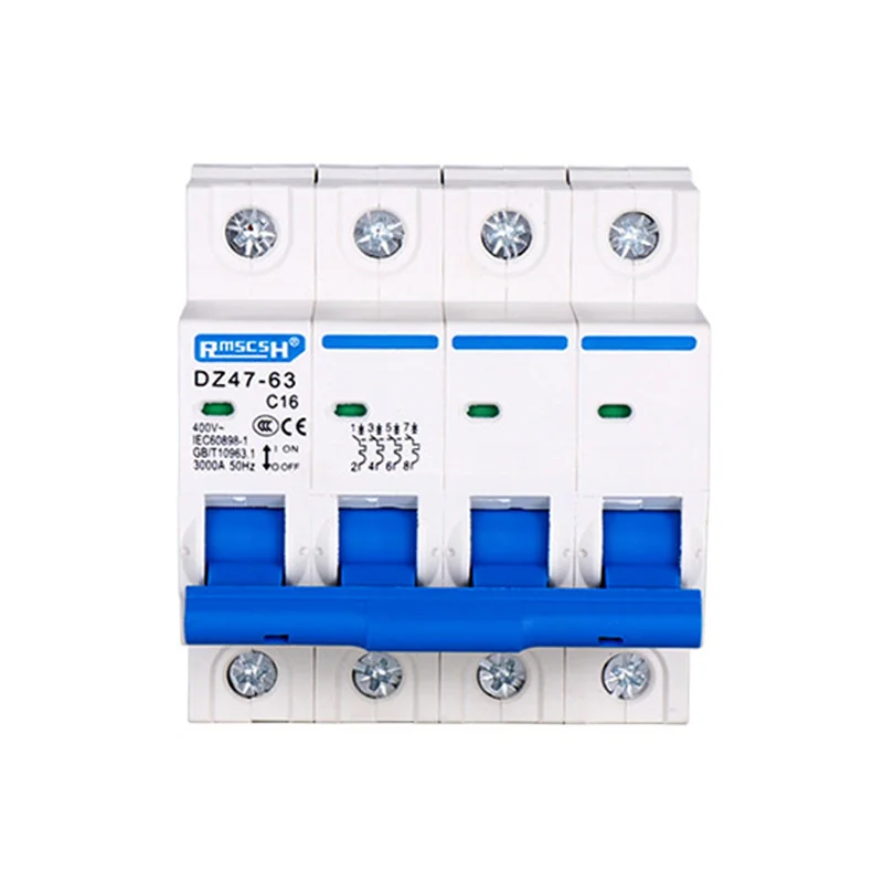 Din Rail Mount Breaking Capacity DZ47 1-4 Pole 3A/6A/10A/16A/20A/32A/40A/50A/63A 400V C Type Mini Circuit Breaker MCB 35mm