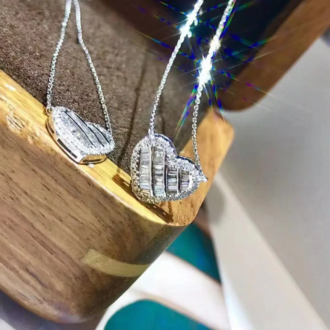 Lovers Heart Diamond Pendant Real 925 Sterling Silver Charm Wedding Pendants Necklace For Women Bridal Party Choker Jewelry Gift image 5