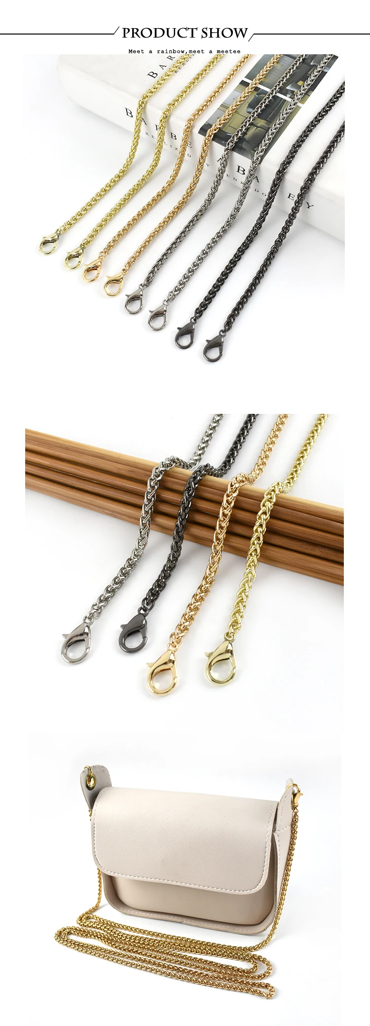 Deepeel 5mm Metal Bag Chain 50/100/110/120cm for Replace Shoulder Handbag Luggage Strap Handle Buckles DIY Handmade Accessories